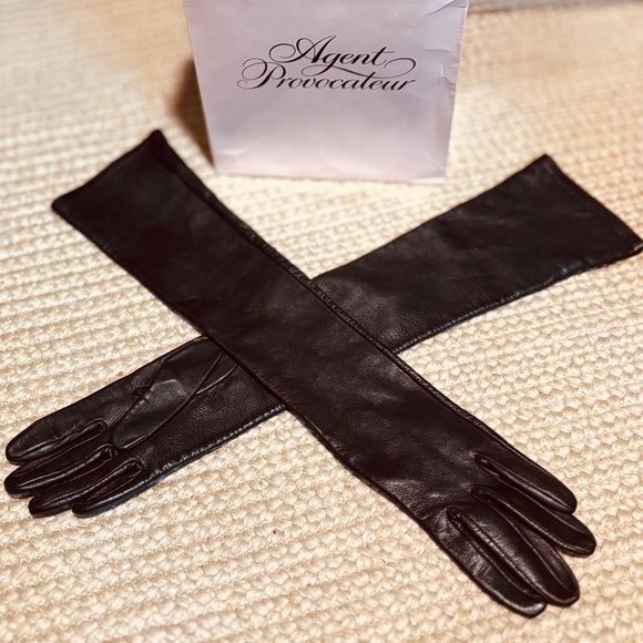 Agent Provocateur Genuine Leather Elbow Length Evening Gloves Silk Lined NIB Med - Picture 2 of 8
